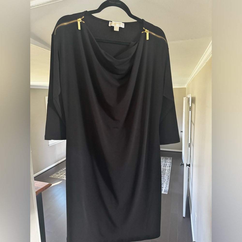 Women’s Michael Kors Gold Zipper Black Shoulder Dress Size L